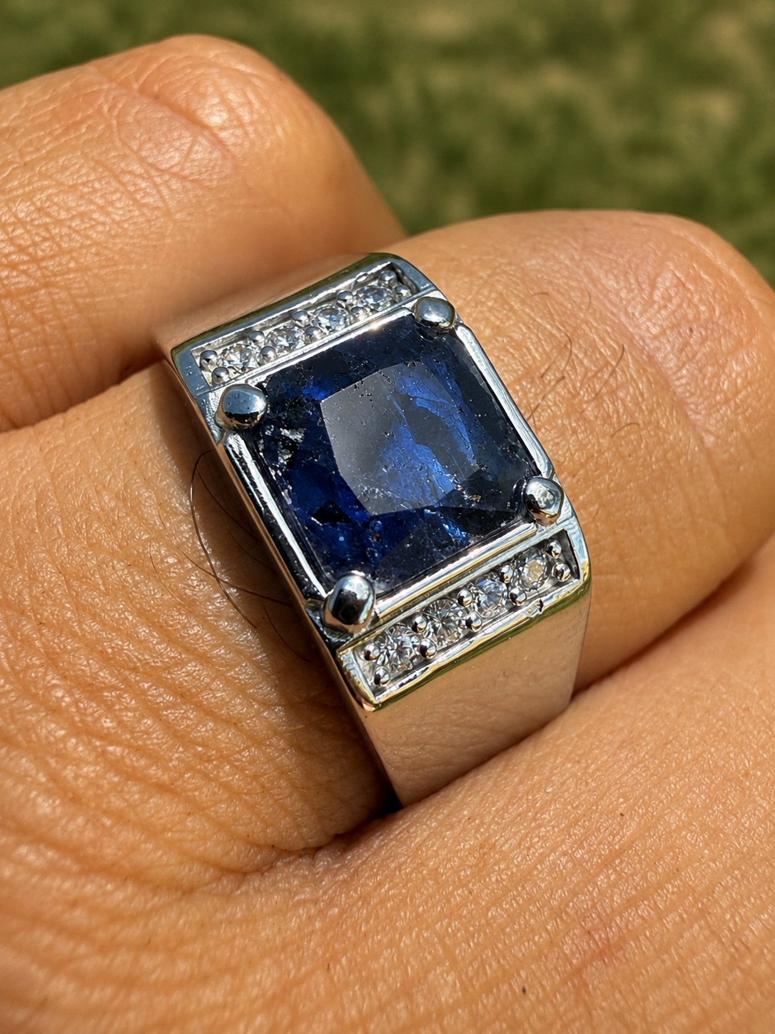 MOISSANITE Kingsmark Ring - 925 Silver - Genuine Blue Sapphire Stone