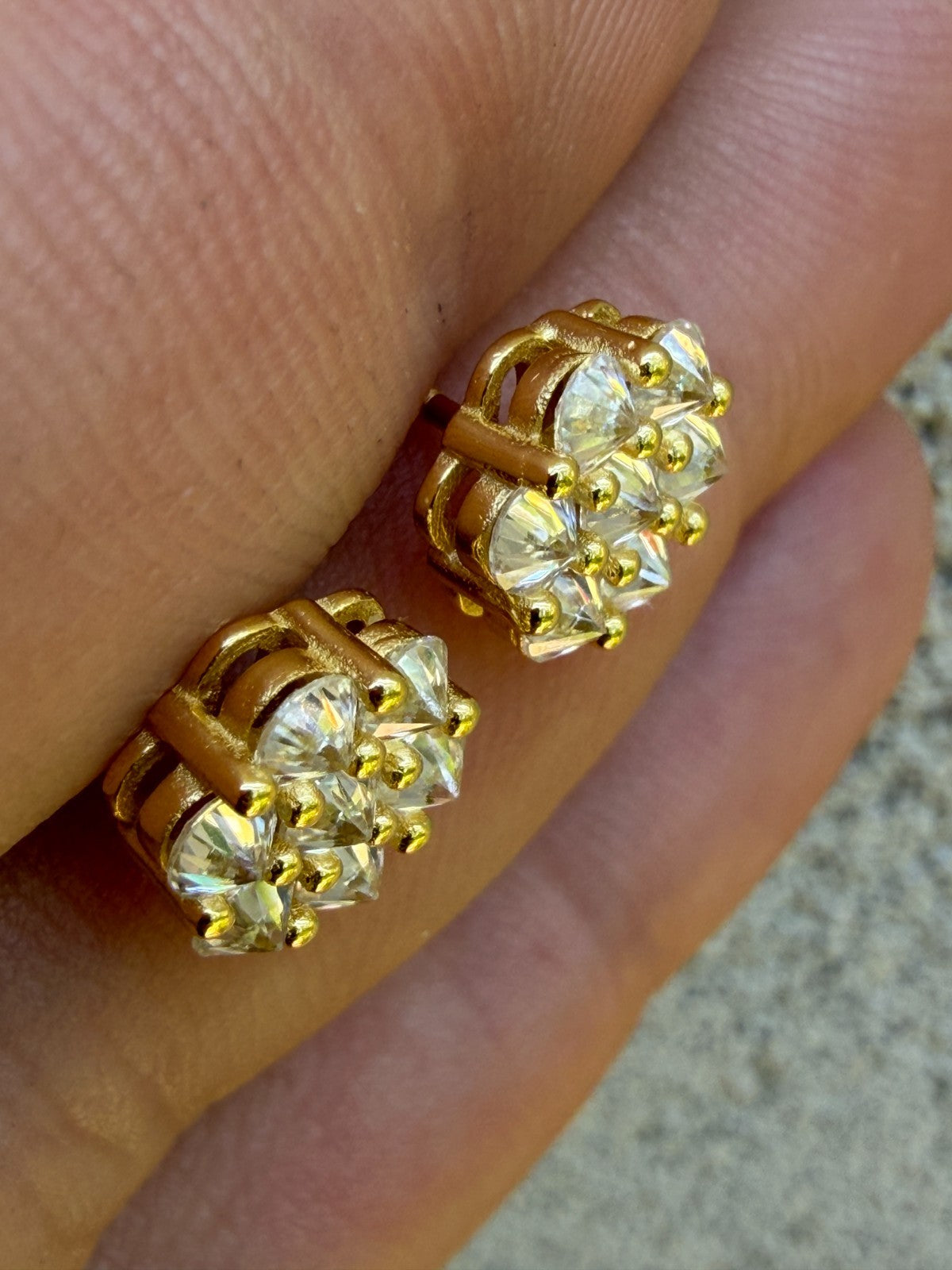 MOISSANITE Upside Down Reverse Set Cluster Iced Out Honeycomb Set Earrings - 14k Gold Vermeil 925 Silver - 6mm -11mm