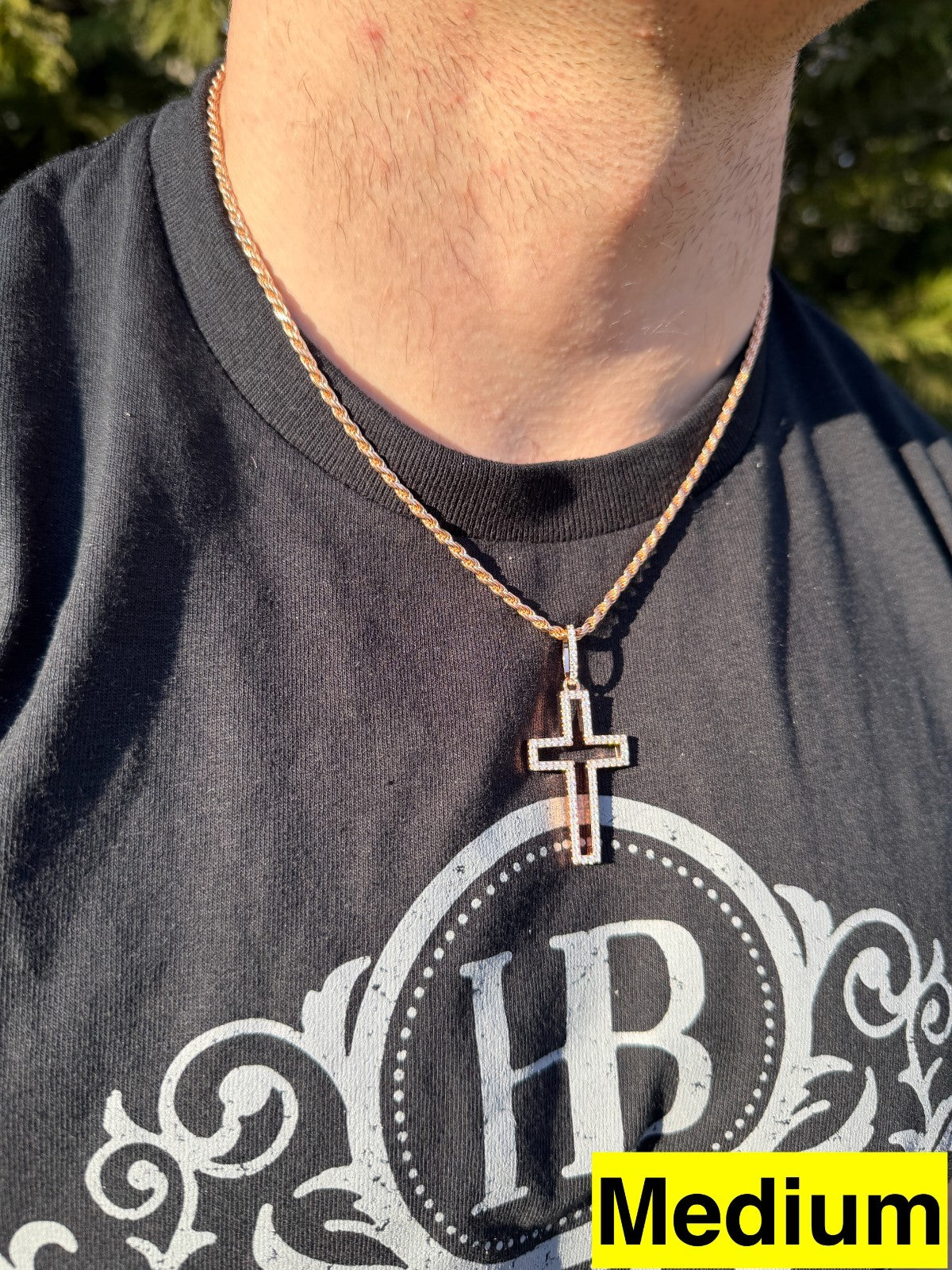 MOISSANITE Classic Cross Cutout Pendant - 14k Rose Gold Vermeil 925 Silver - 3 Sizes 1.33"-3"