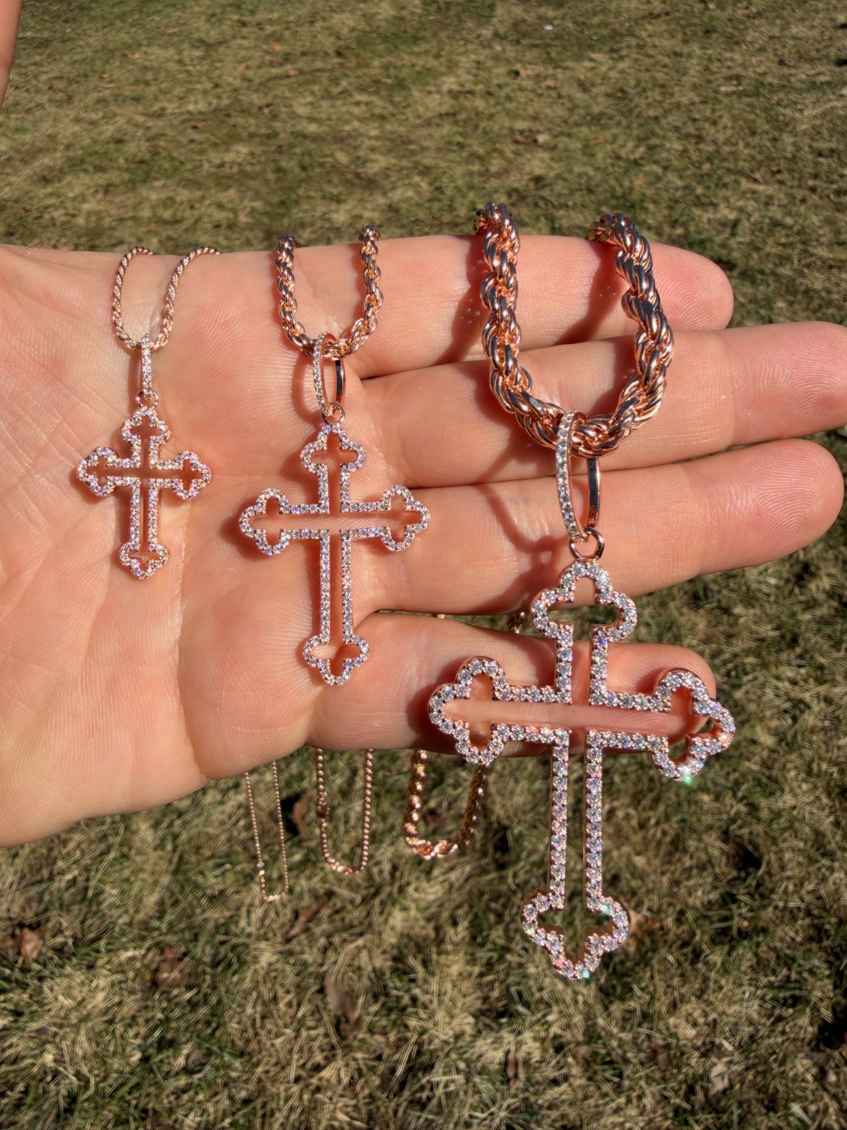 MOISSANITE Gothic Cross Cutout Pendant - 14k Rose Gold Vermeil 925 Silver - 3 Sizes 1.33"-3"
