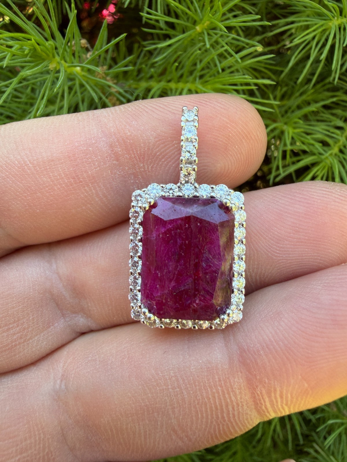 MOISSANITE Royalty Red Ruby Pendant - 925 Silver - Genuine Red Ruby Stone
