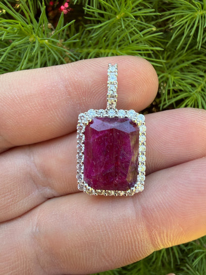 MOISSANITE Royalty Red Ruby Pendant - 925 Silver - Genuine Red Ruby Stone