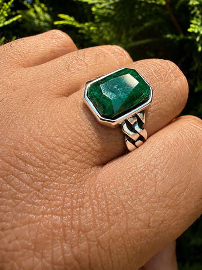 Havana Cuban Ring - 925 Silver - Genuine Green Emerald Stone