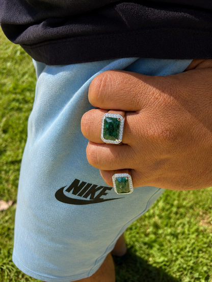 MOISSANITE Fortress Ring - 925 Silver - Genuine Green Emerald Stone