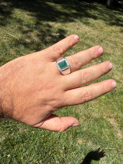 MOISSANITE Cardinal Crown Ring - 925 Silver - Genuine Green Emerald Stone