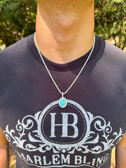 MOISSANITE Royalty Ocean Freeze Pendant - 925 Silver - Oval Genuine Blue Turquoise Stone