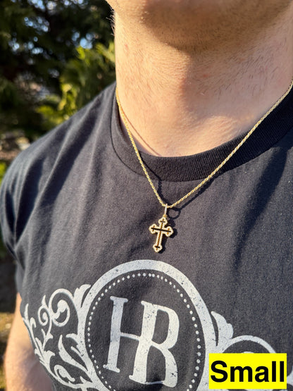 MOISSANITE Gothic Cross Cutout Pendant - 14k Gold Vermeil 925 Silver - 3 Sizes 1.33"-3"