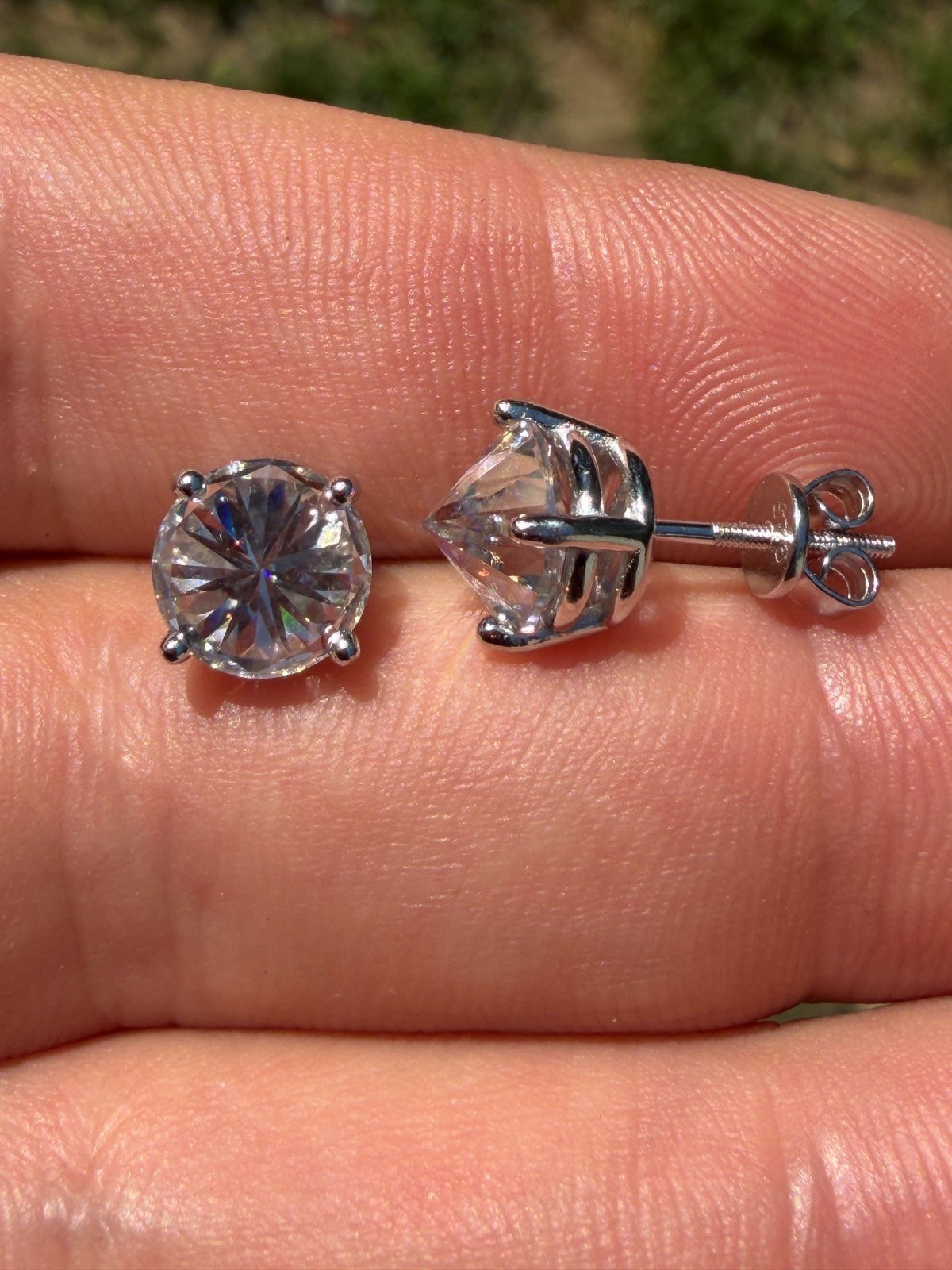 MOISSANITE Upside Down Reverse Set Stud Earrings - 925 Silver - 5mm-8mm - 1-4ct