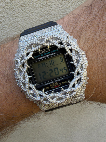 MOISSANITE Real 925 Silver Iced Casio G Shock DW-5600UE Crown of Thorns Watch