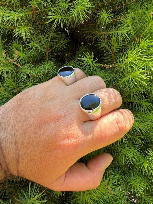 Shadow Boss Ring - 925 Silver - Genuine Black Onyx Stone