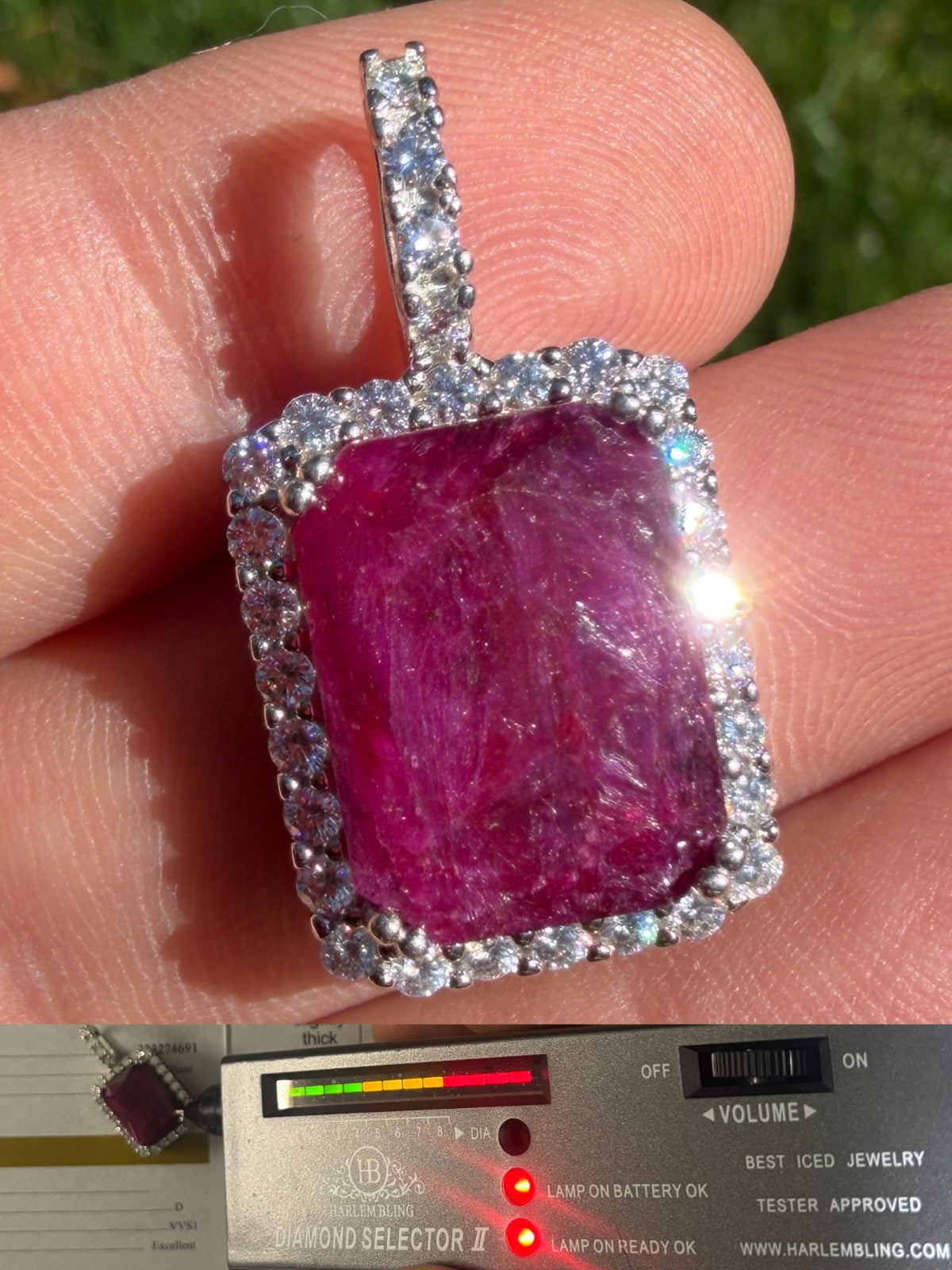 MOISSANITE Royalty Red Ruby Pendant - 925 Silver - Genuine Red Ruby Stone
