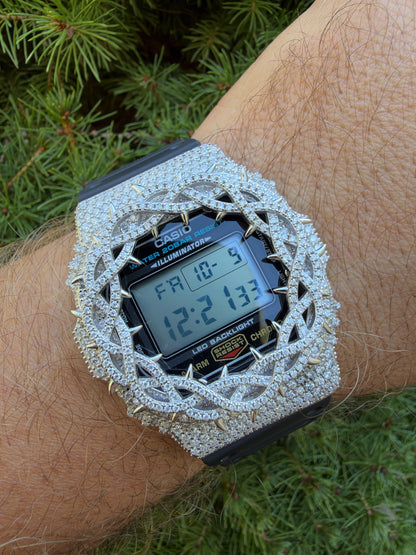 MOISSANITE Real 925 Silver Iced Casio G Shock DW-5600UE Crown of Thorns Watch