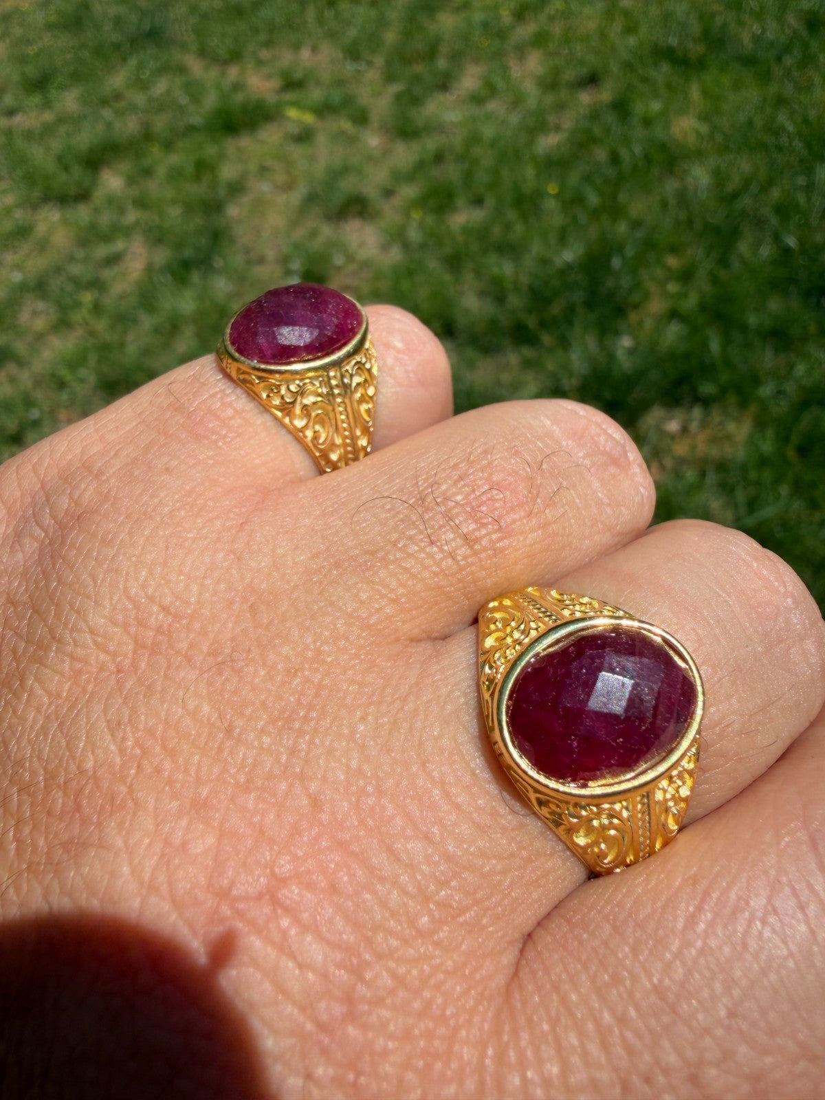Columbian King Ring - 14k Gold Vermeil 925 Silver - Genuine Red Ruby Stone