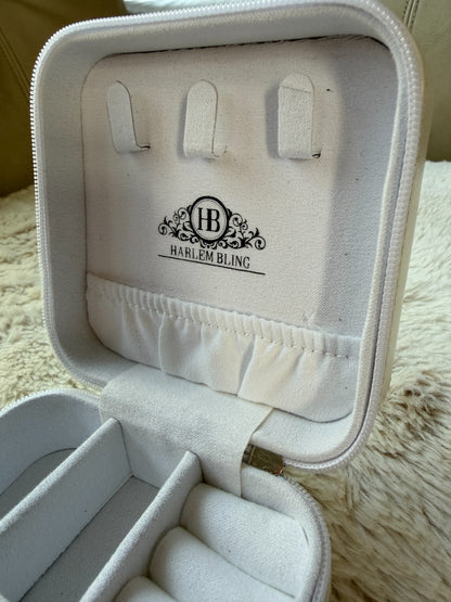 Harlembling Mini Leather Travel Jewelry Box Case - White