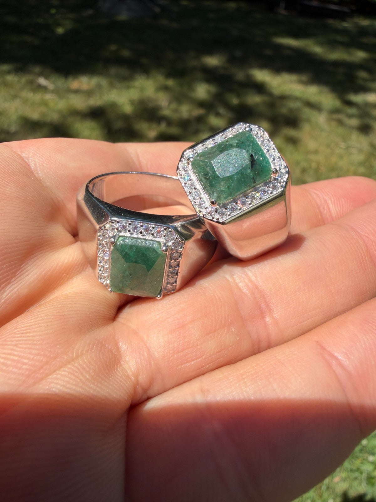 MOISSANITE Cardinal Crown Ring - 925 Silver - Genuine Green Emerald Stone