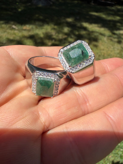MOISSANITE Cardinal Crown Ring - 925 Silver - Genuine Green Emerald Stone