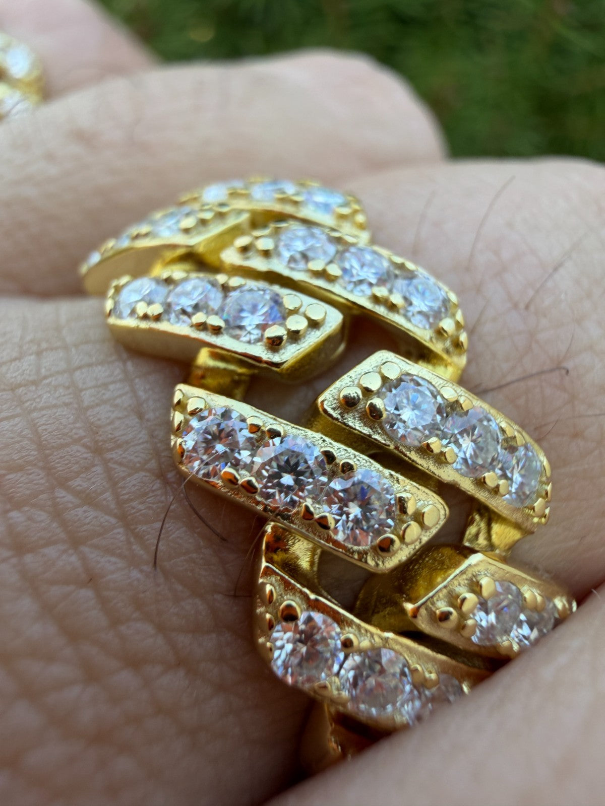 MOISSANITE 11.5mm Iced Out Prong Cuban Eternity Band Ring - 14k Gold Vermeil 925 Silver