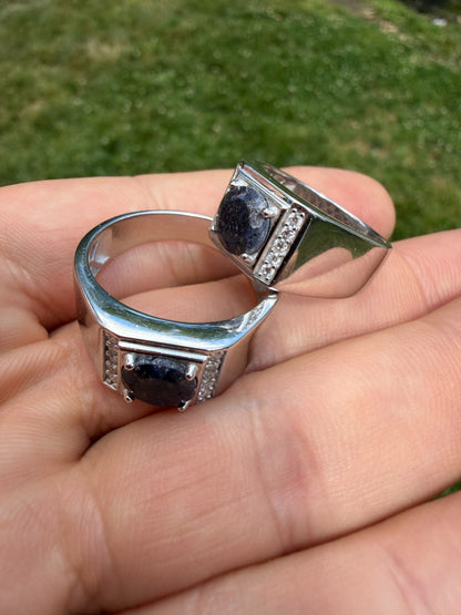 MOISSANITE Monarch Ring - 925 Silver - Genuine Blue Sapphire Stone