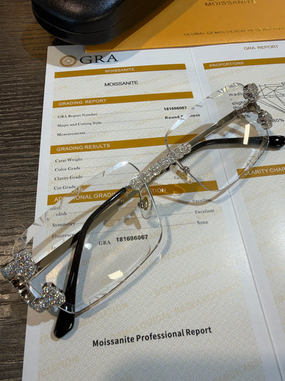 MOISSANITE Cluster Custom Iced Out Sunglasses - 925 Silver Buffs - Clear
