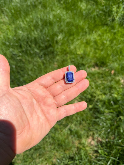 MOISSANITE Royalty Midnight Ocean Pendant - 925 Silver - Genuine Blue Sapphire Stone