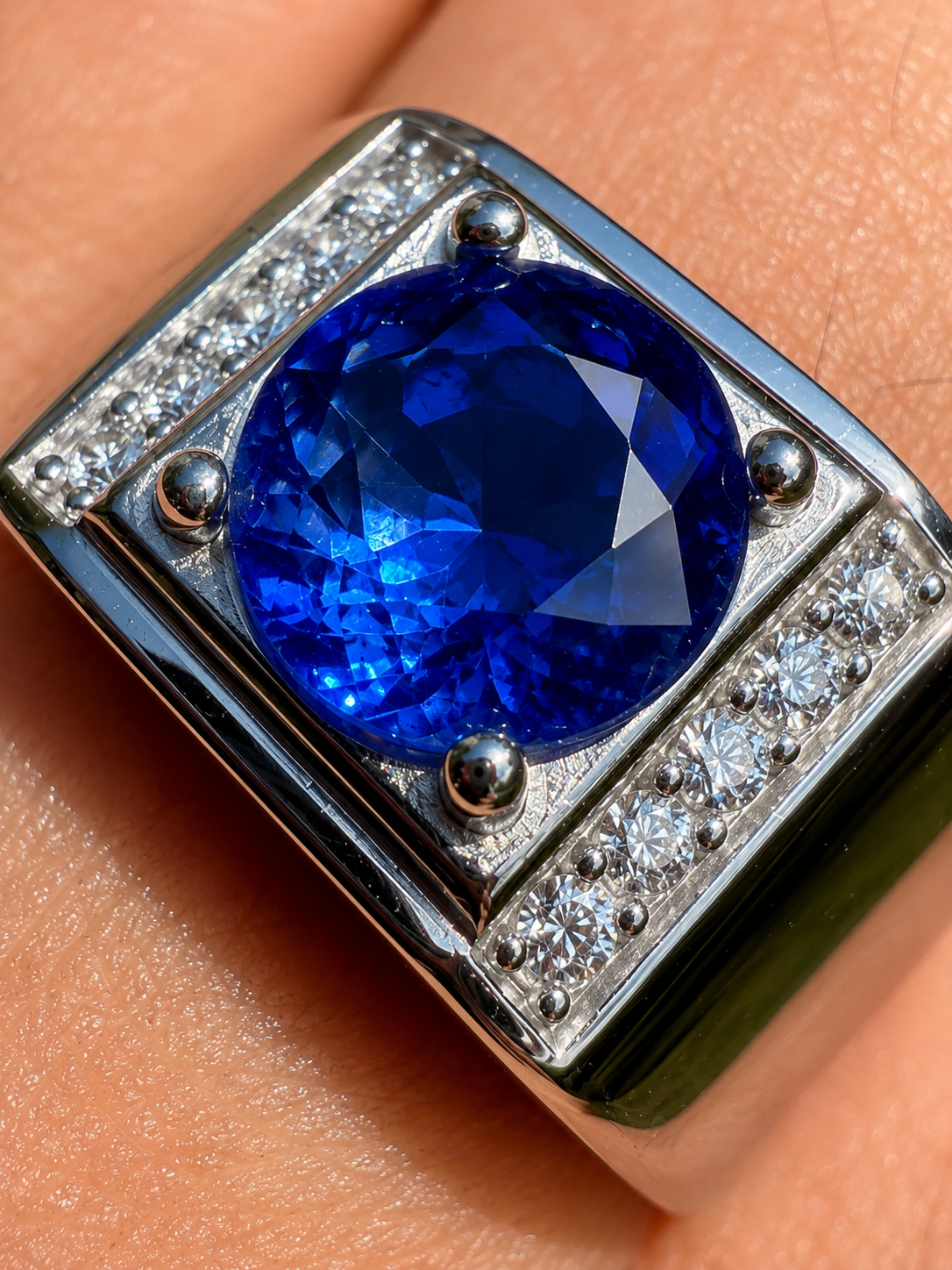 MOISSANITE Monarch Ring - 925 Silver - Genuine Blue Sapphire Stone