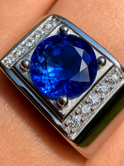 MOISSANITE Monarch Ring - 925 Silver - Genuine Blue Sapphire Stone