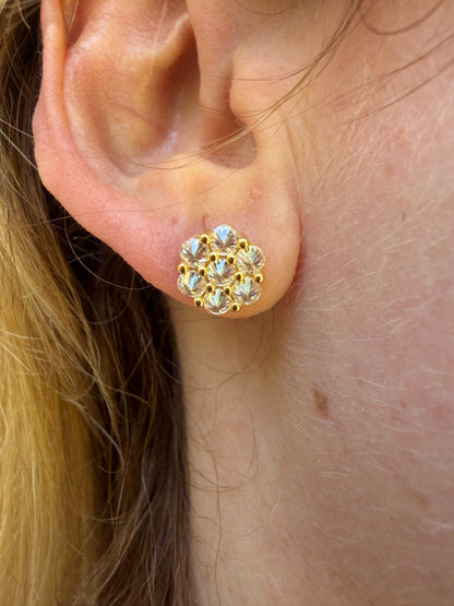 MOISSANITE Upside Down Reverse Set Cluster Iced Out Honeycomb Set Earrings - 14k Gold Vermeil 925 Silver - 6mm -11mm