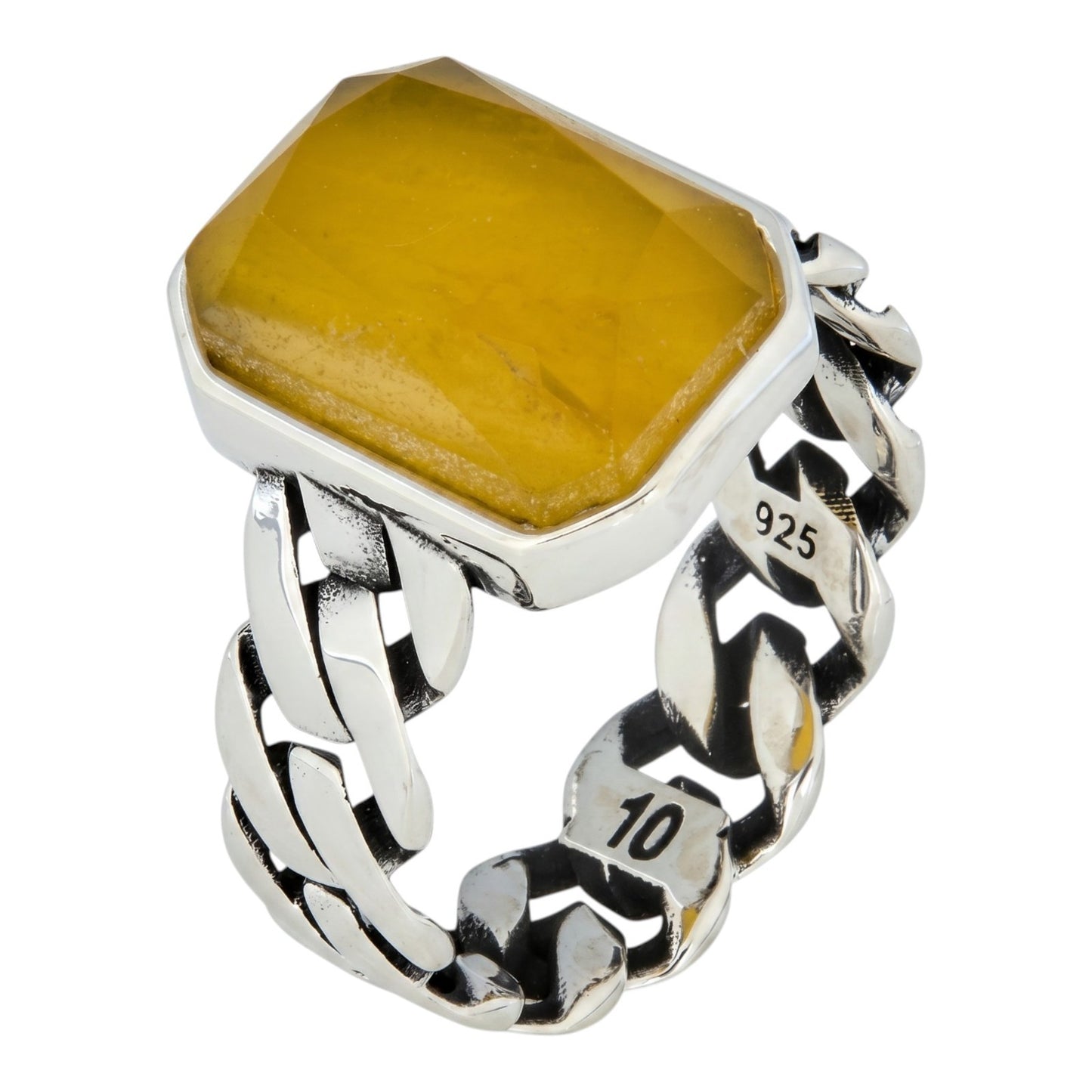 Havana Cuban Ring - 925 Silver - Genuine Yellow Sapphire Stone