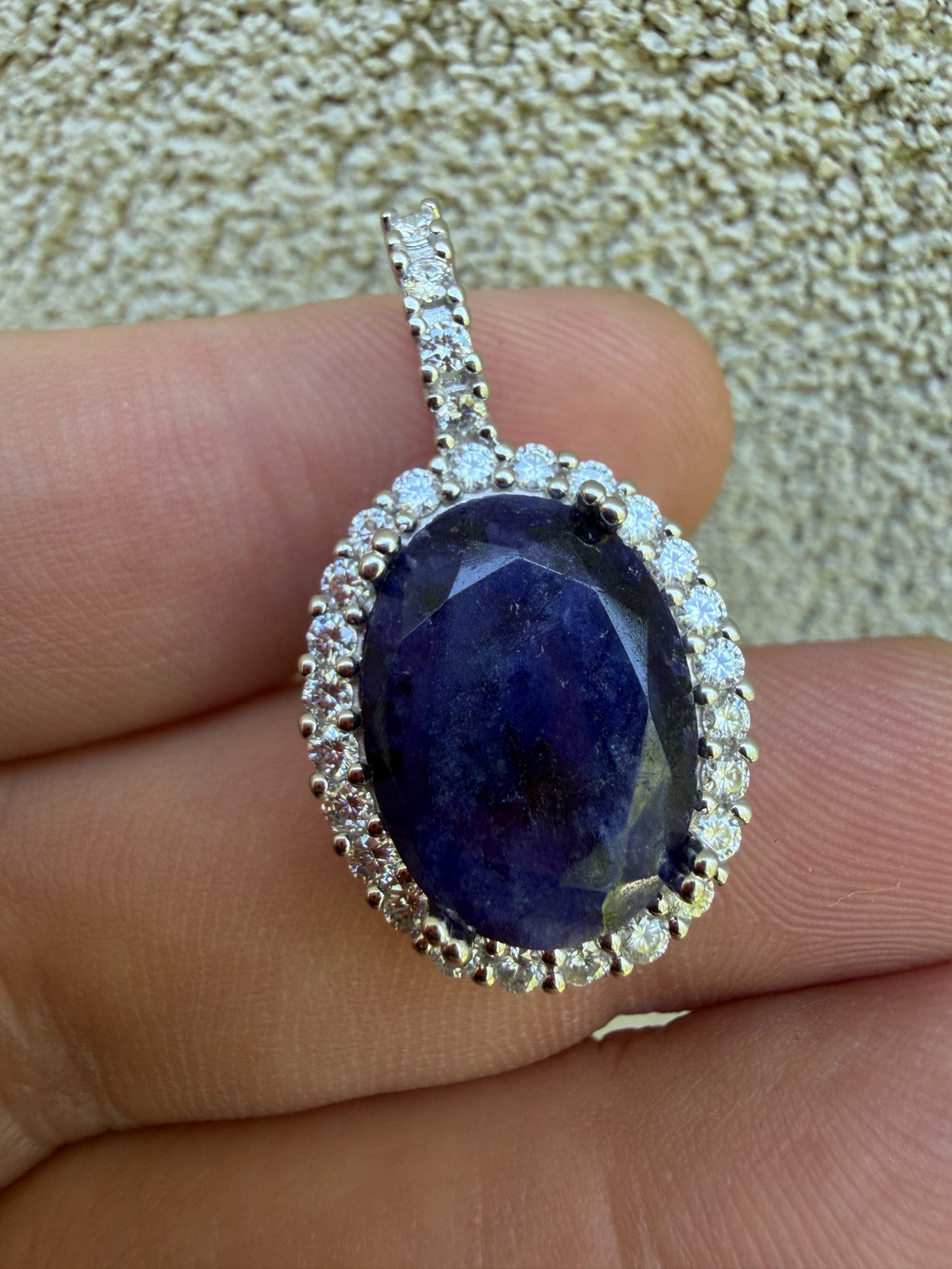 MOISSANITE Royalty Midnight Ocean Pendant - 925 Silver - Oval Genuine Blue Sapphire Stone