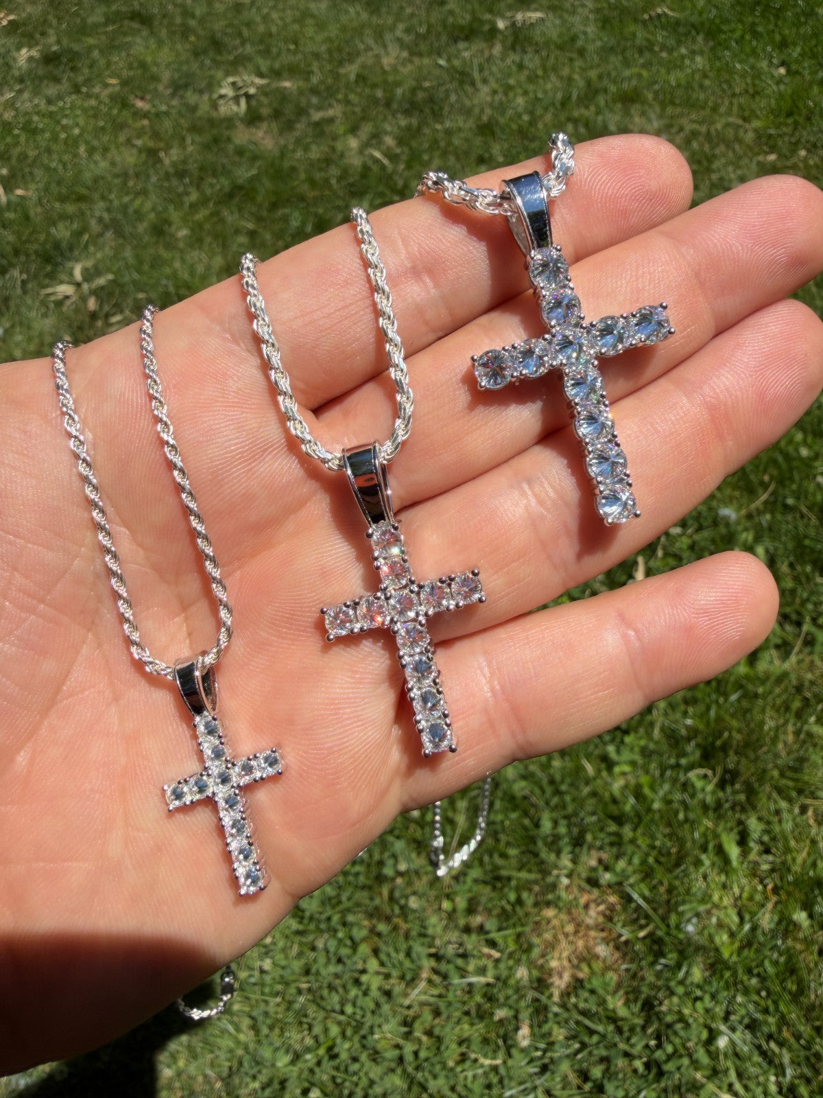 Real 925 Silver Cross Iced Pendant Upside Down Set Reverse MOISSANITE Necklace
