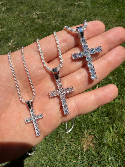 Real 925 Silver Cross Iced Pendant Upside Down Set Reverse MOISSANITE Necklace