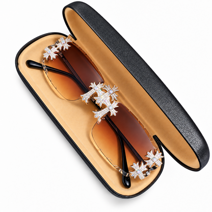 MOISSANITE Hearts Chrome Cross Iced Out Sunglasses - 925 Silver Buffs - Light Brown