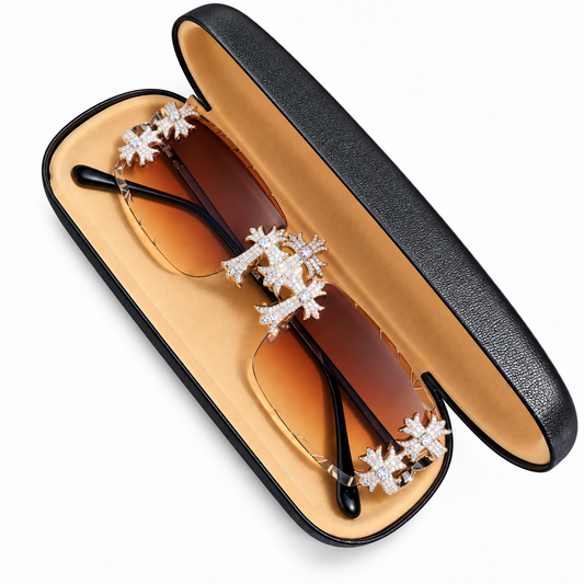 MOISSANITE Hearts Chrome Cross Iced Out Sunglasses - 925 Silver Buffs - Light Brown