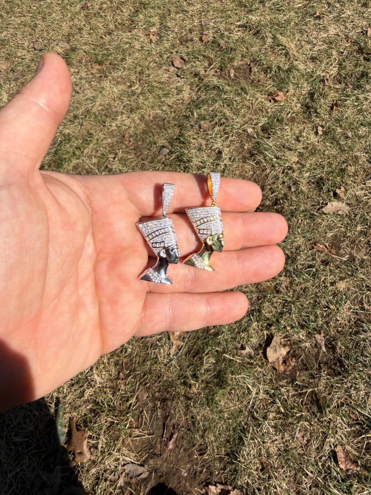 MOISSANITE Hip Iced Out Egyptian Queen Nefertiti Pendant - 14k Yellow Gold Vermeil Or 925 Silver - Medium 1.75"