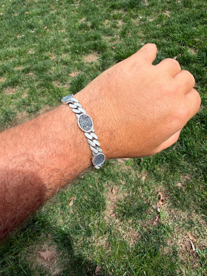 Mens Miami Cuban Link Bracelet W. Iced Out Black CZ Stones - 925 Silver - 8.5" - 12mm