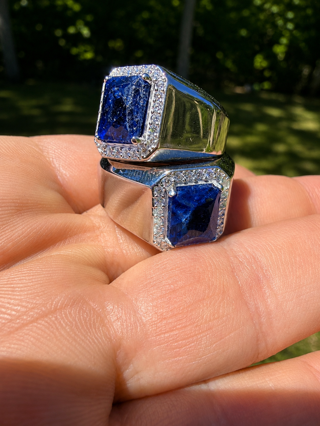 MOISSANITE Cardinal Crown Ring - 925 Silver - Genuine Blue Sapphire Stone