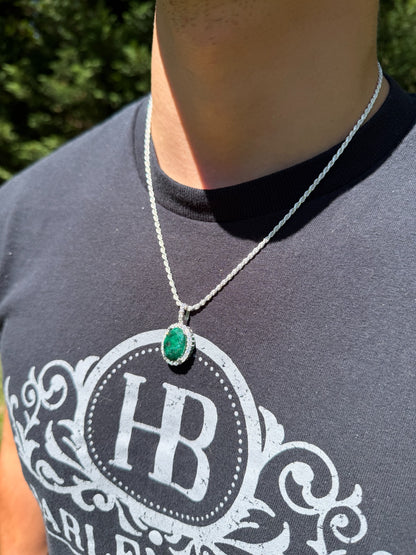 MOISSANITE Royalty Green Phantom Pendant - 925 Silver - Oval Green Emerald Stone