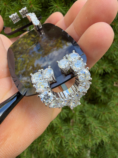 MOISSANITE Big Stone 15ct Iced Out Sunglasses - 925 Silver Buffs - Black