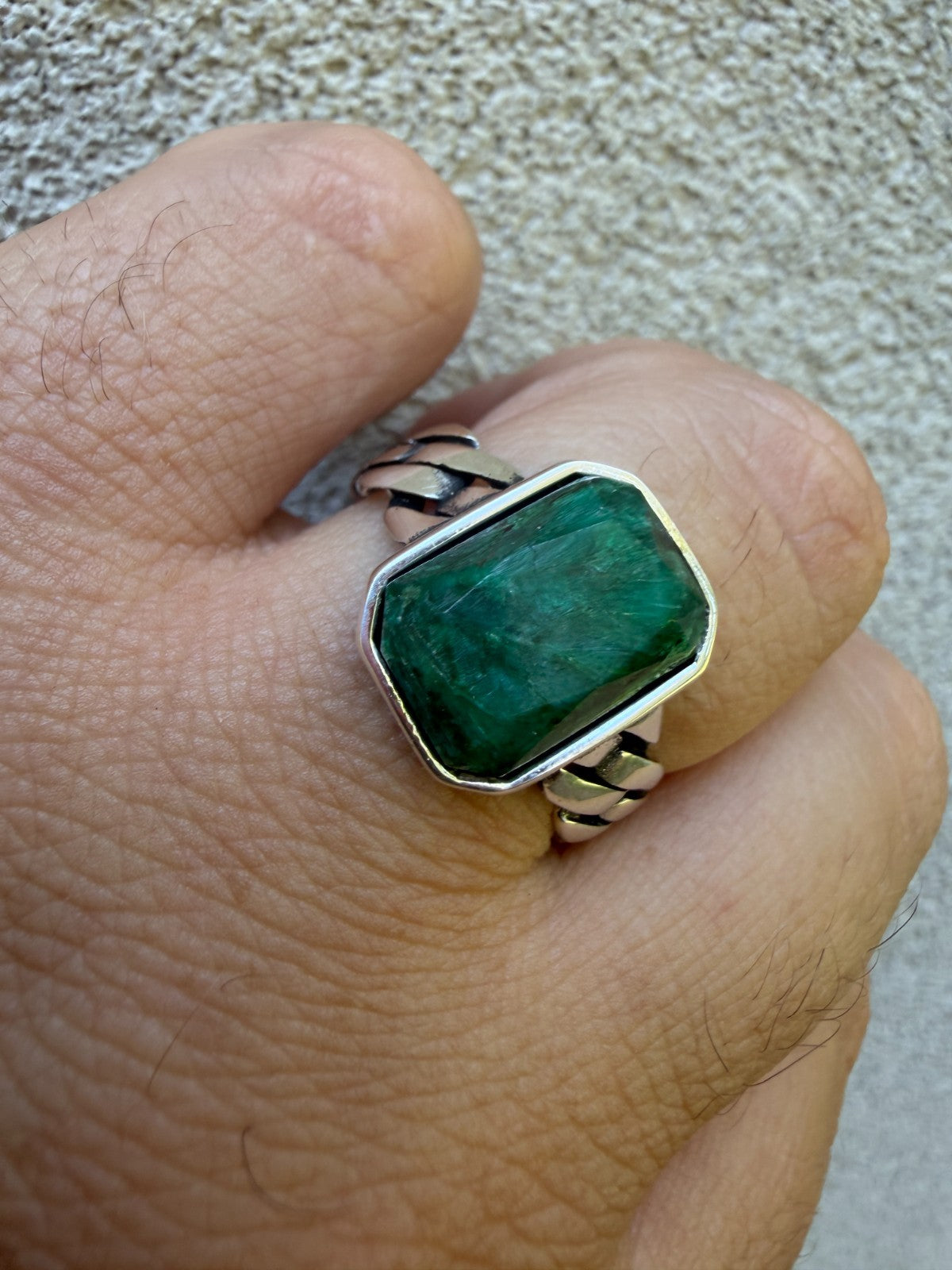 Havana Cuban Ring - 925 Silver - Genuine Green Emerald Stone