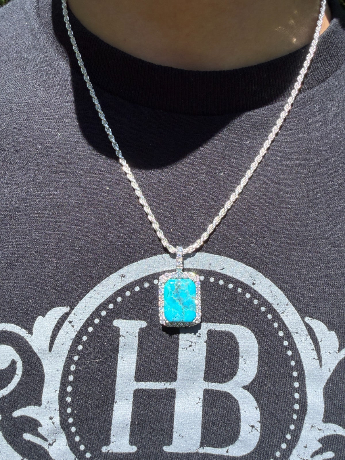 MOISSANITE Royalty Ocean Freeze Pendant - 925 Silver - Genuine Blue Turquoise Stone