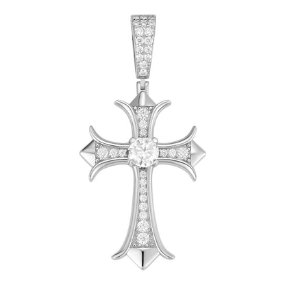 MOISSANITE Hearts Chrome Cross Pendant - 925 Silver - 3 Sizes 1"-2.75"