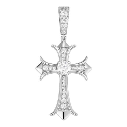 MOISSANITE Hearts Chrome Cross Pendant - 925 Silver - 3 Sizes 1"-2.75"