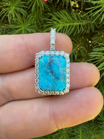 MOISSANITE Royalty Ocean Freeze Pendant - 925 Silver - Genuine Blue Turquoise Stone