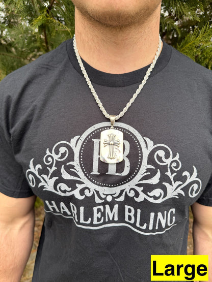 Hearts Chrome Dog Tag Cross Pendant - 925 Silver - 3 Sizes 1"-2.75"
