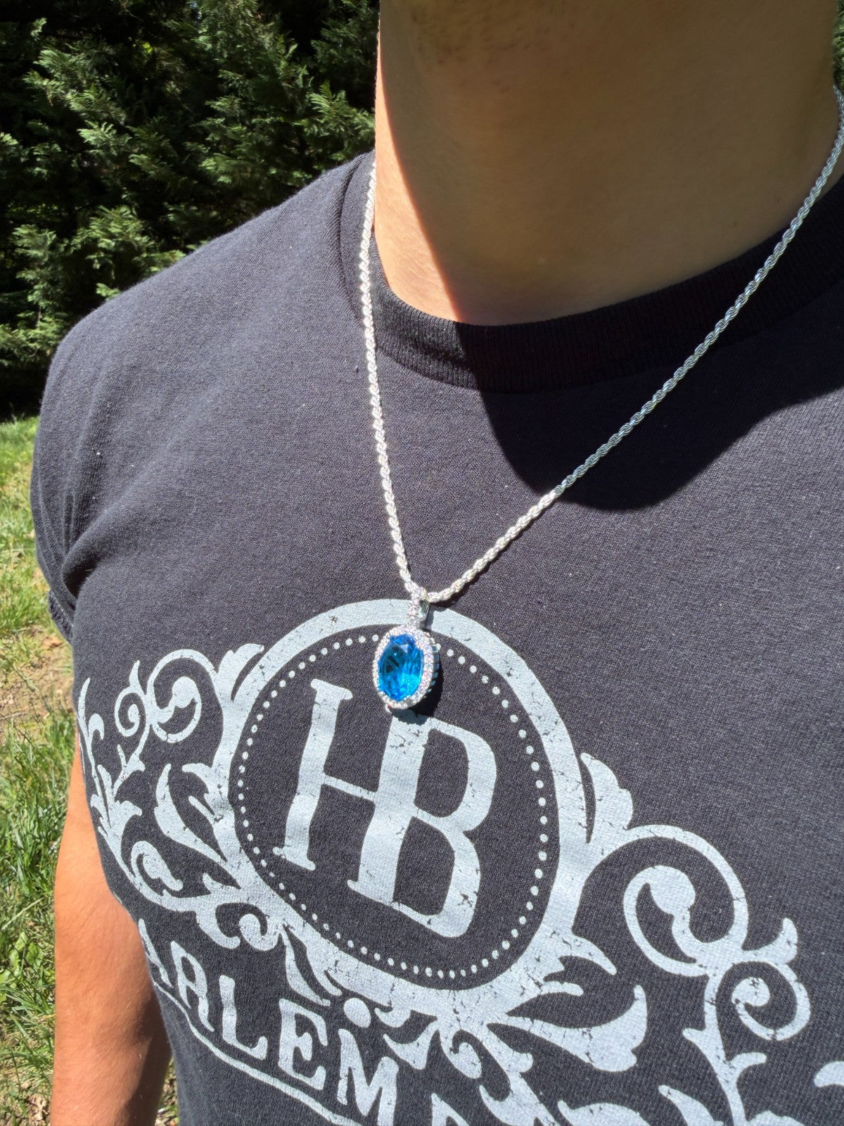 MOISSANITE Royalty Ocean Freeze Pendant - 925 Silver - Oval Lab Aquamarine Stone
