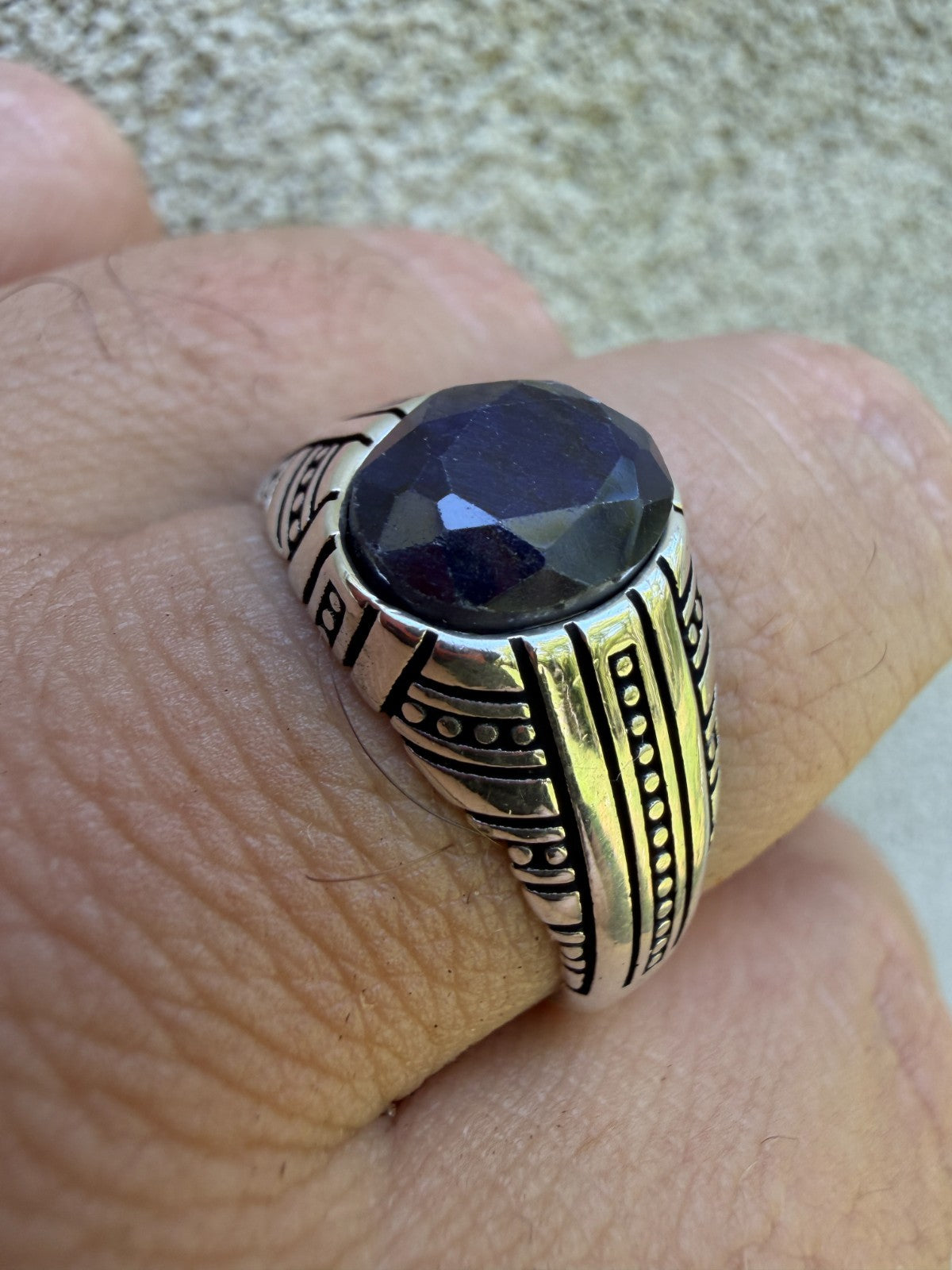 Navajo Tribe Ring - 925 Silver Oxidized - Genuine Blue Sapphire Stone