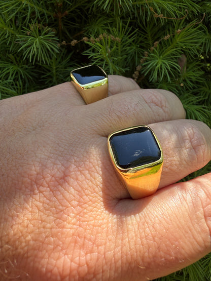 Midnight Don Ring - 14k Gold Vermeil 925 Silver - Genuine Black Onyx Stone