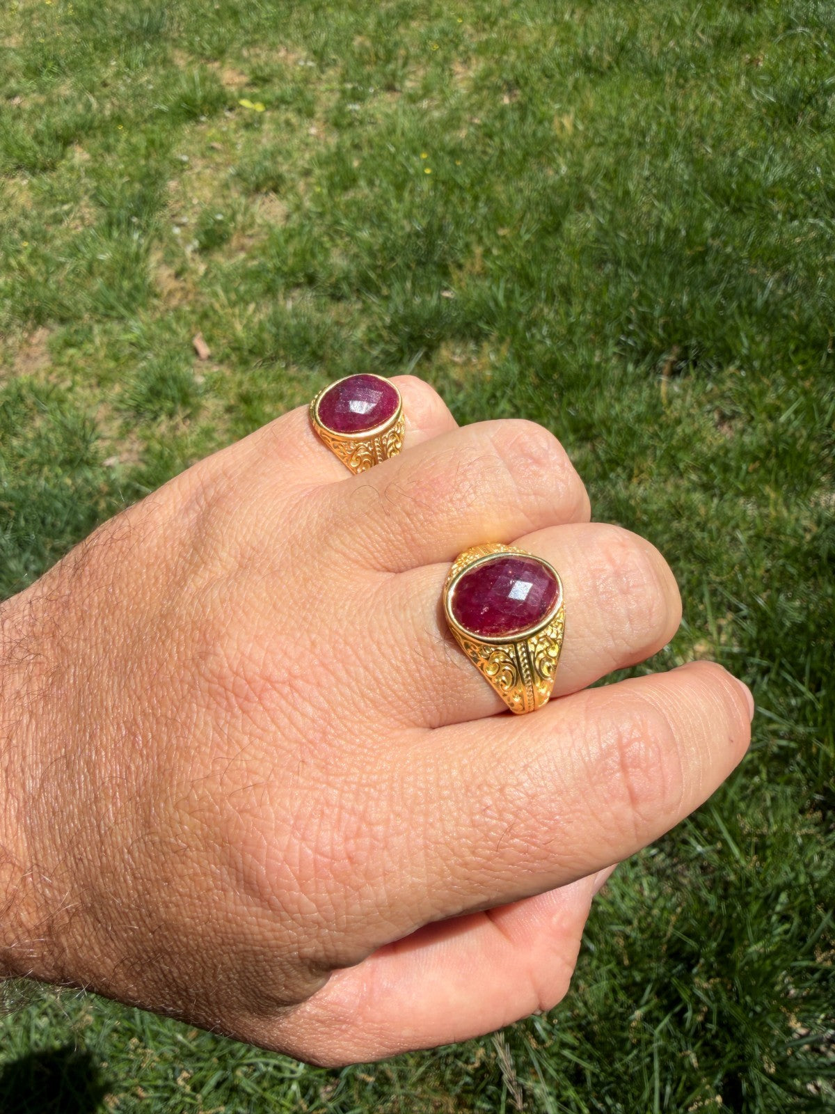 Columbian King Ring - 14k Gold Vermeil 925 Silver - Genuine Red Ruby Stone