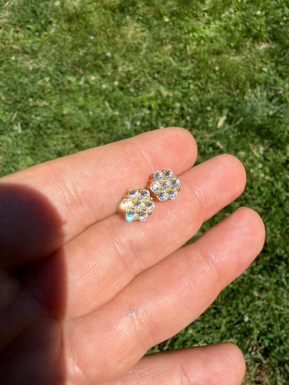 MOISSANITE Upside Down Reverse Set Cluster Iced Out Honeycomb Set Earrings - 14k Gold Vermeil 925 Silver - 6mm -11mm