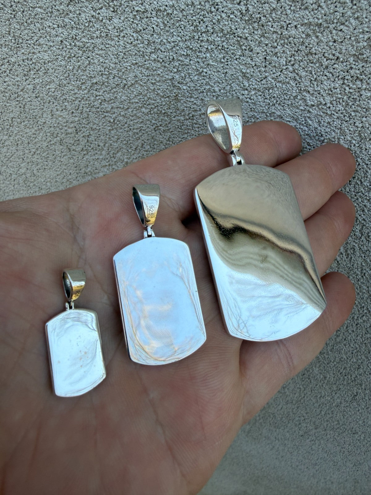 Hearts Chrome Dog Tag Cross Pendant - 925 Silver - 3 Sizes 1"-2.75"
